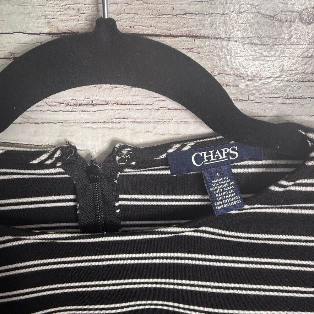 Chaps Black and White Striped Midi Dress size 6 bell sleeves - Picture 4 of 7